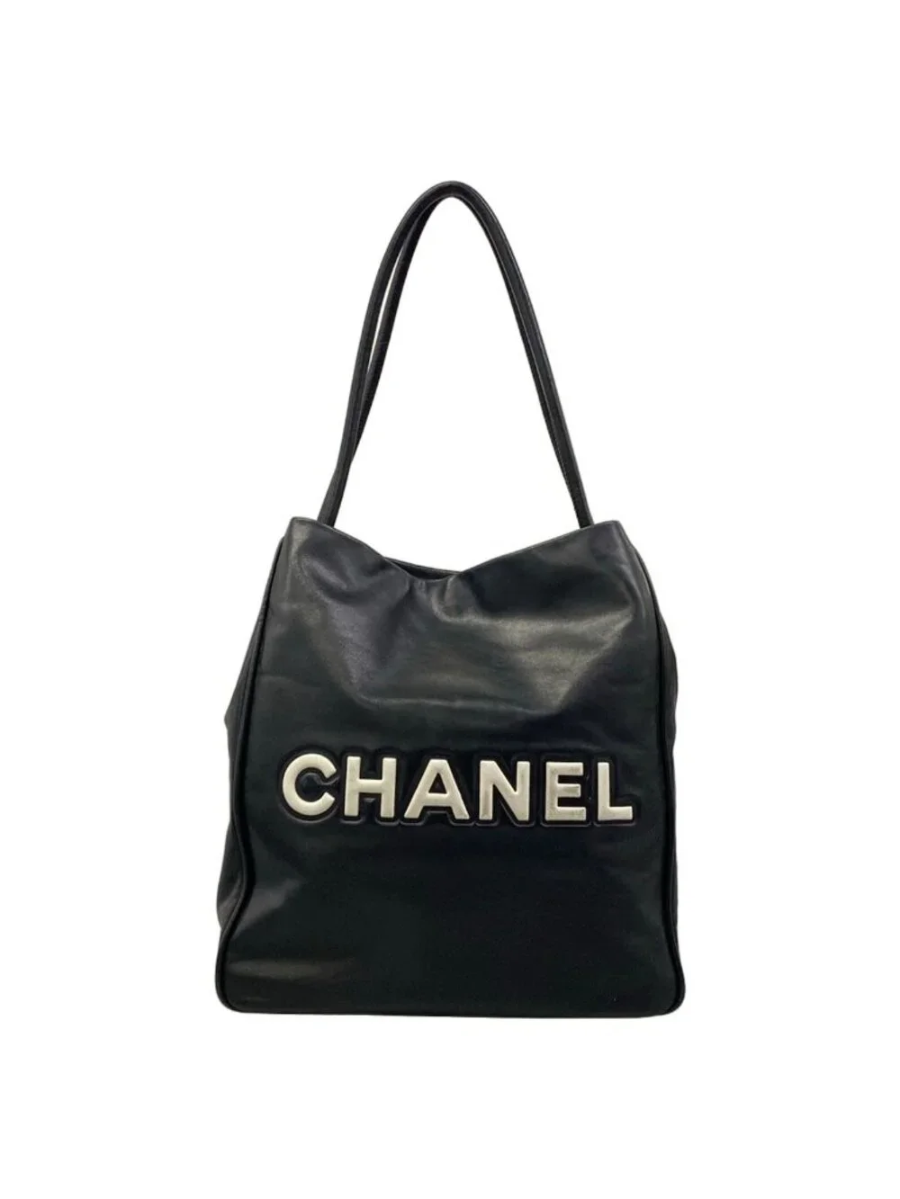 Chanel Tote Bag Camellia Black White Leather